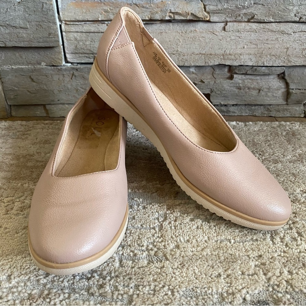 Naturalizer Idea Ballet Pumps Wedge Heel Slip On Pink Tan Faux Leather: 11M